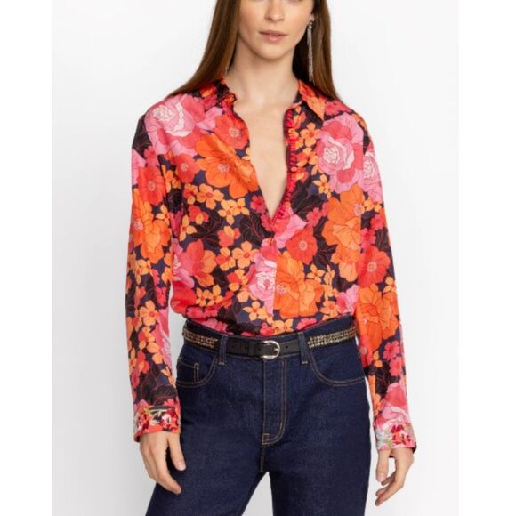 Johnny Was Workshop Silk Floral Embroidered Becca Button-Up Blouse XL - Picture 2 of 10